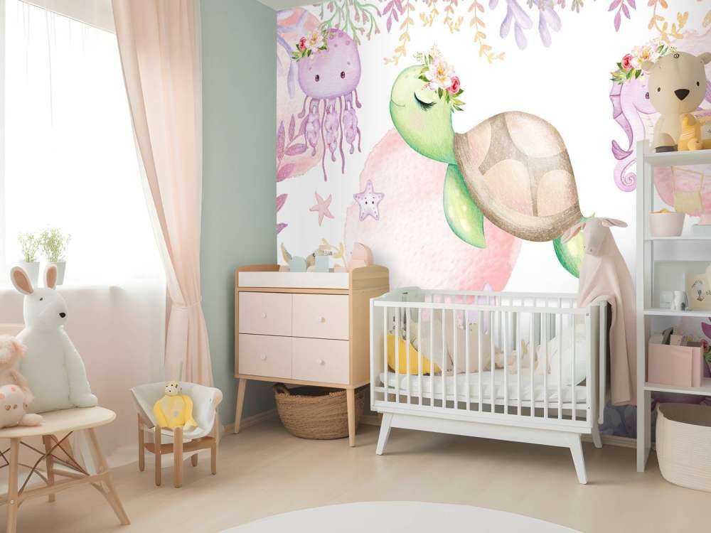 Roze zeebodem babykamer