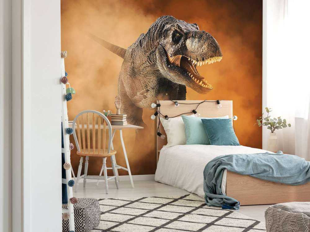 Tyrannosaurus lopend door de rook