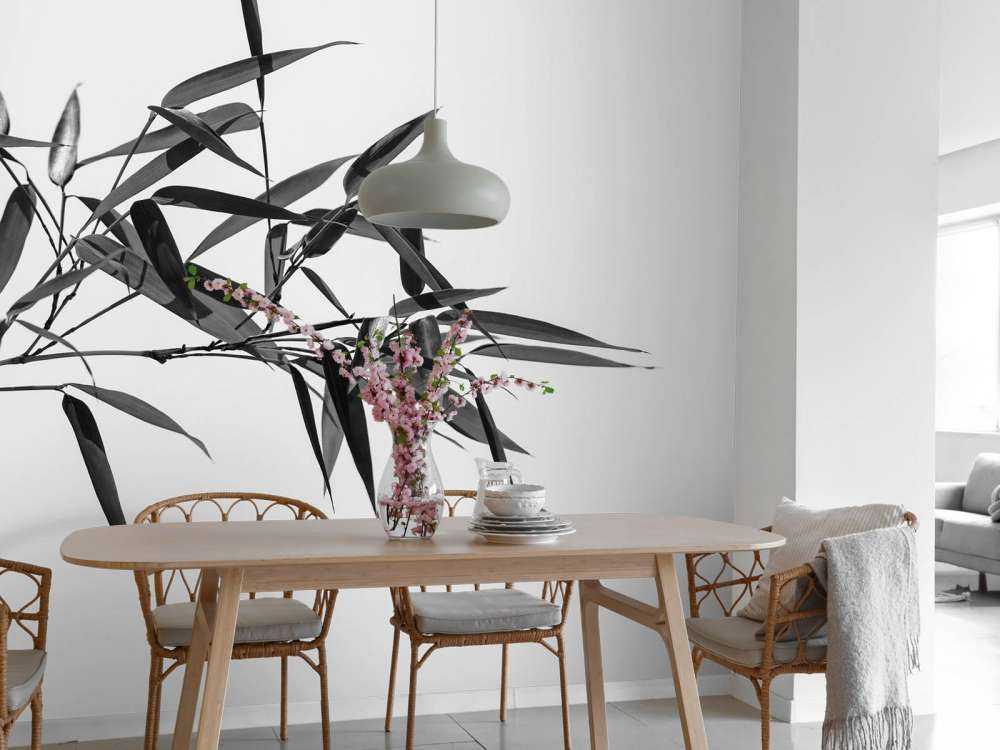 Bamboeblaadjes in zwart-wit