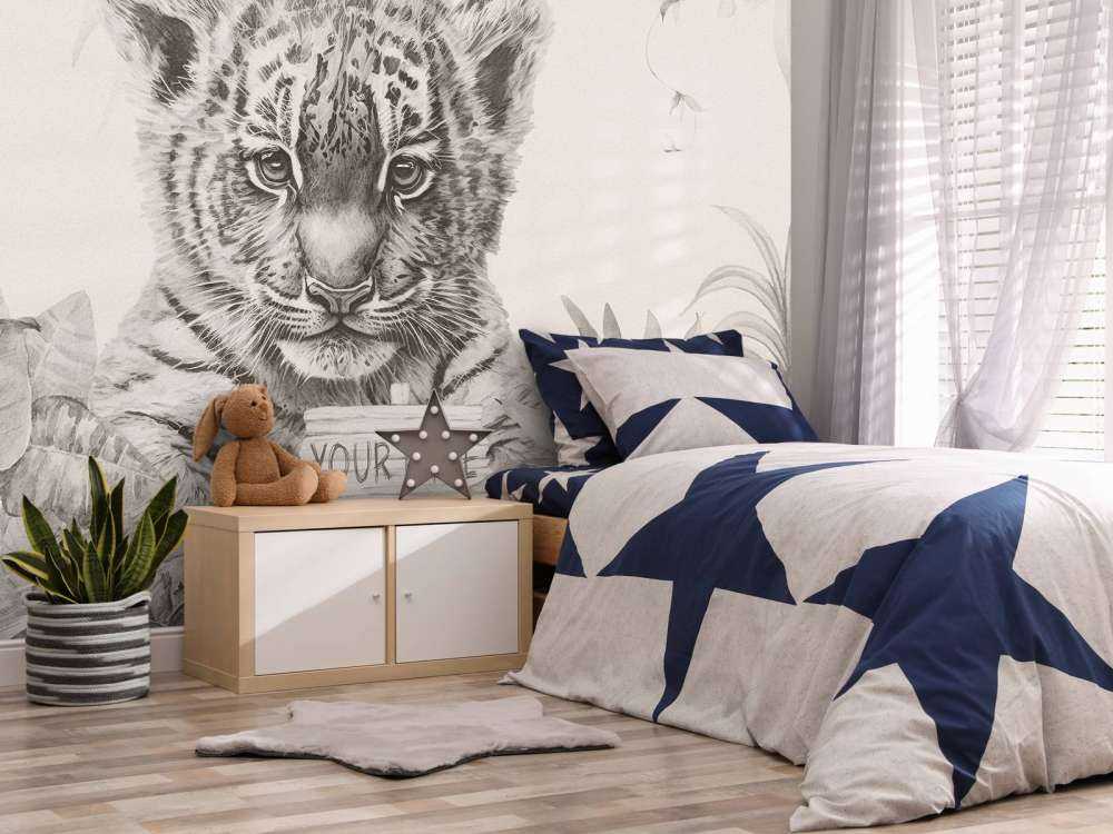 Schattige tijger met planten beige