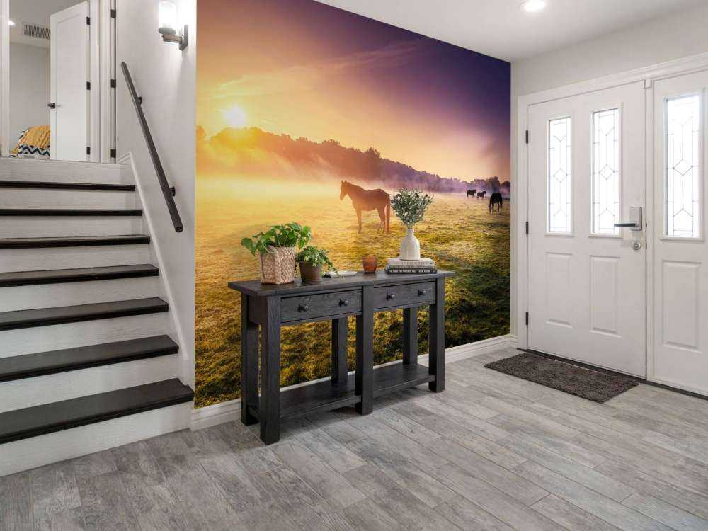 Grazende paarden bij zonsondergang