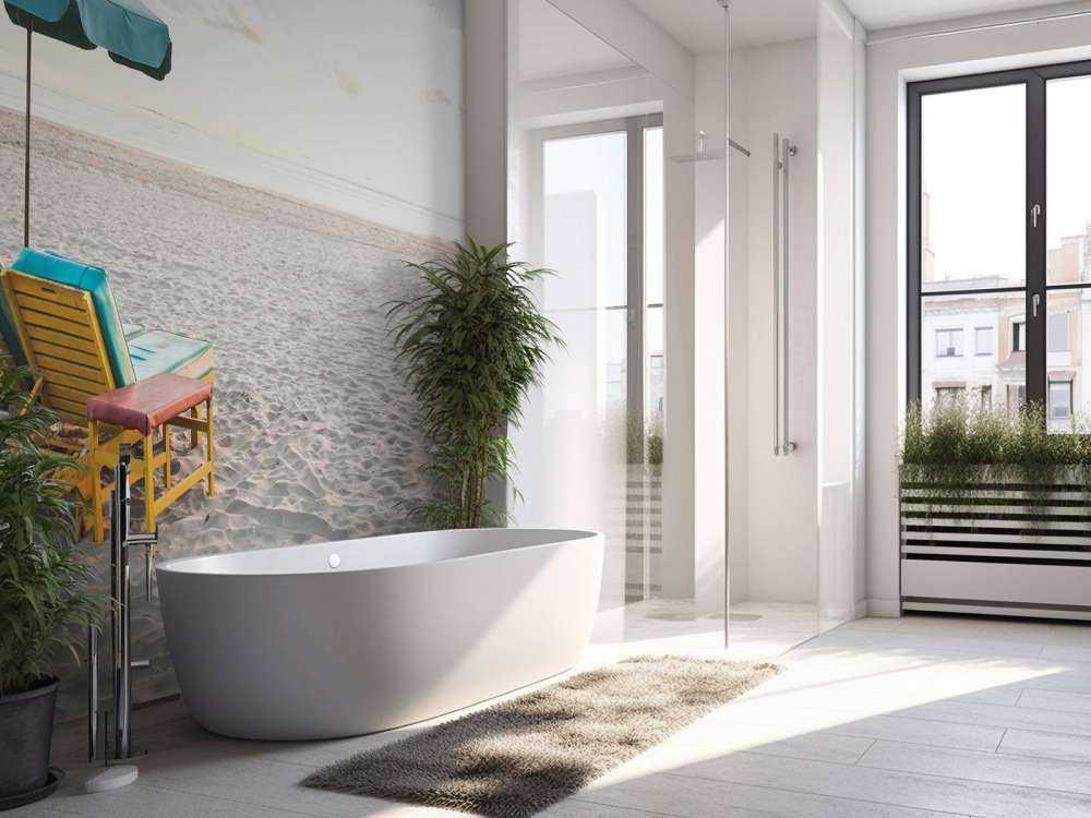 Groot wit strand met twee ligbedden