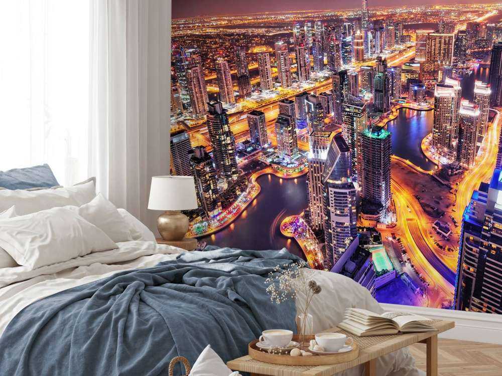 Verlichte gebouwen in Dubai