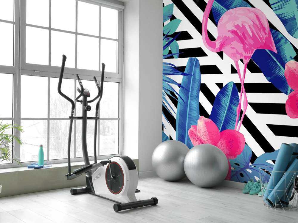 Flamingo print met witte en zwarte strepen