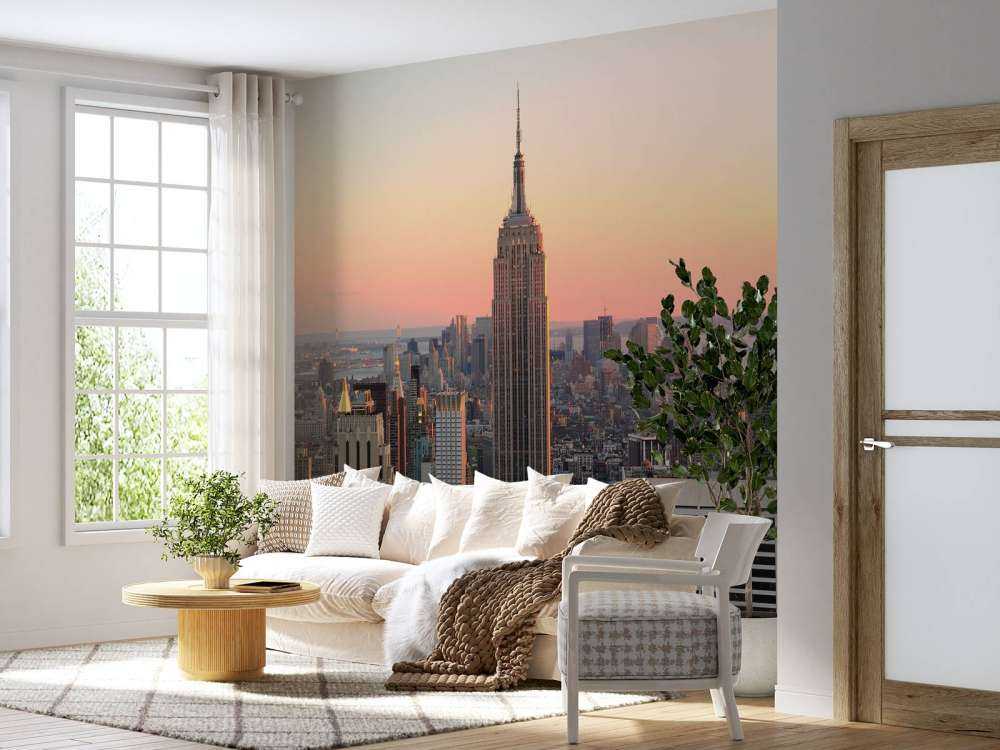 Een woonwijk met kantoorgebouwen op de achtergrond