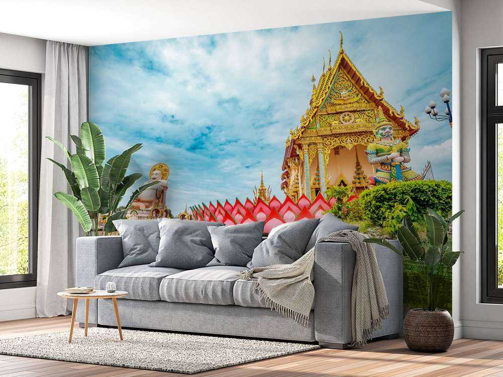 De Wat Plai Laem Boeddhistische tempel met standbeelden