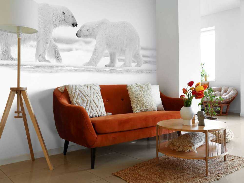 Twee grote ijsberen met een witte achtergrond