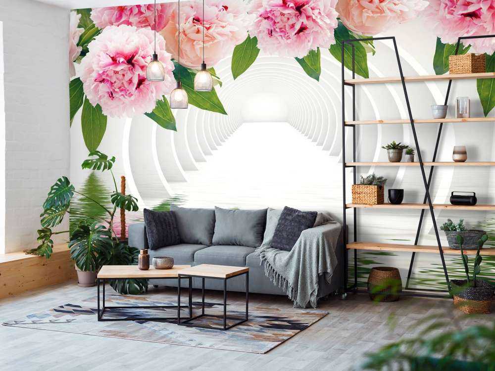 Tunnel met pioenrozen