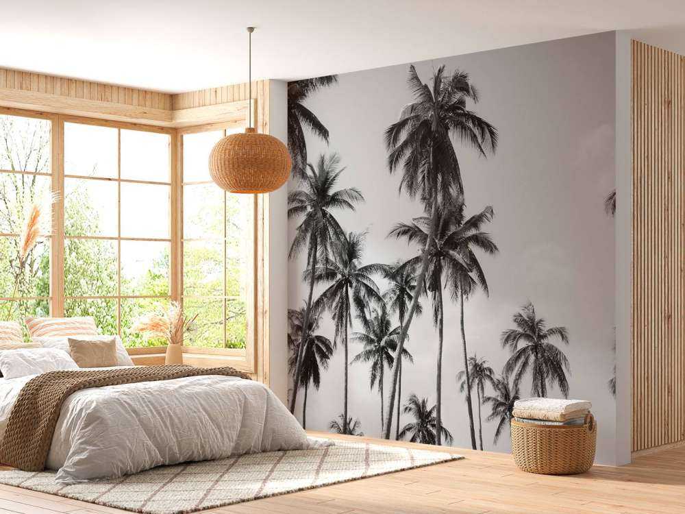 Palmbomen in zwart-wit