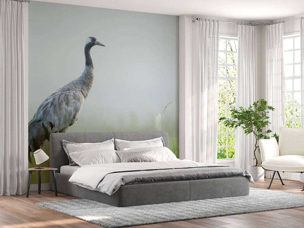 Kraanvogel in de ochtendmist