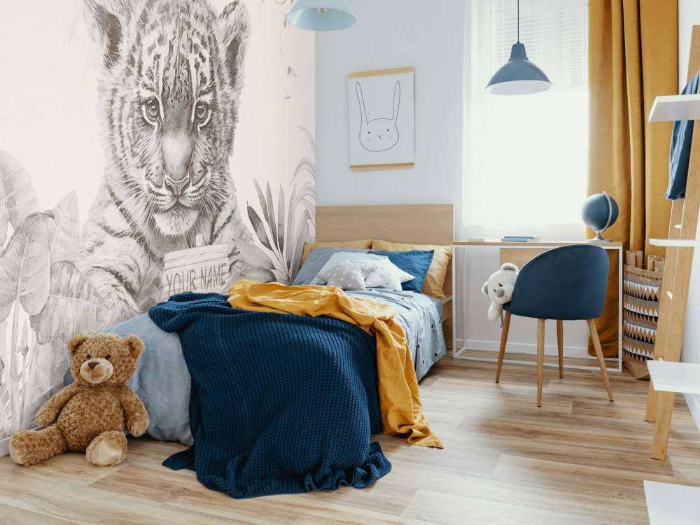 Schattige tijger met planten beige