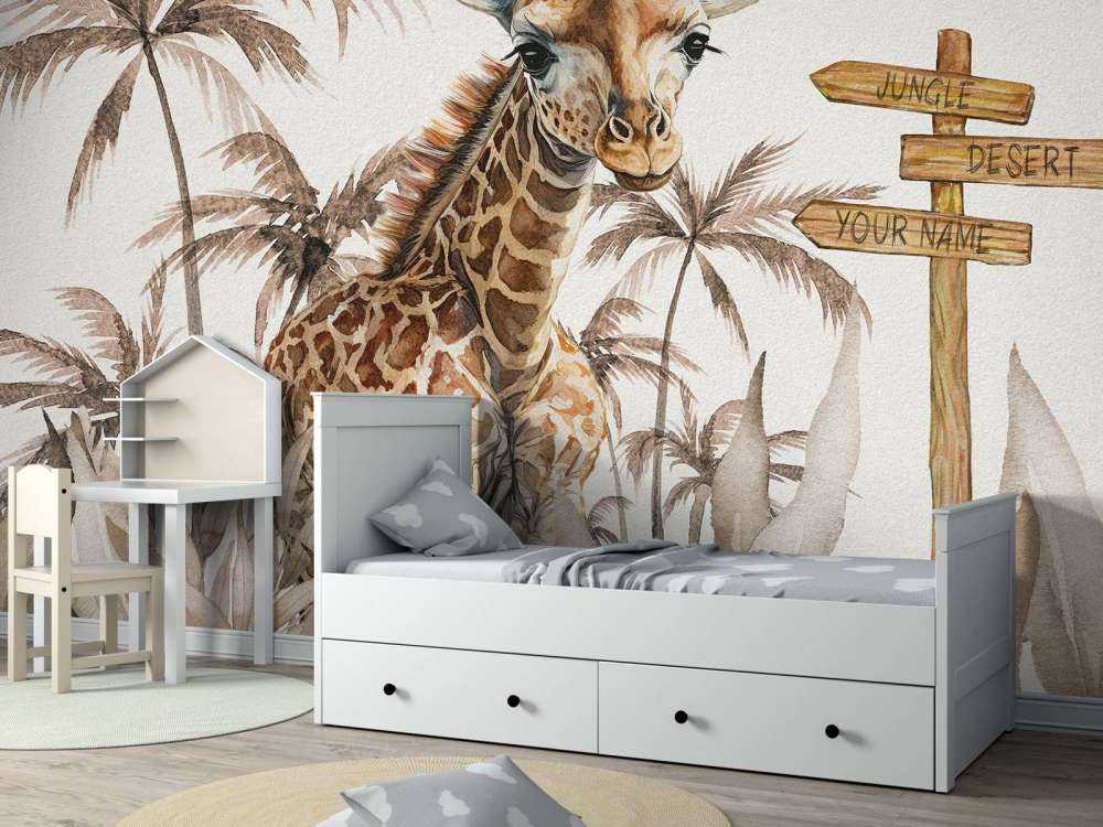 Baby giraffe in de jungle taupe