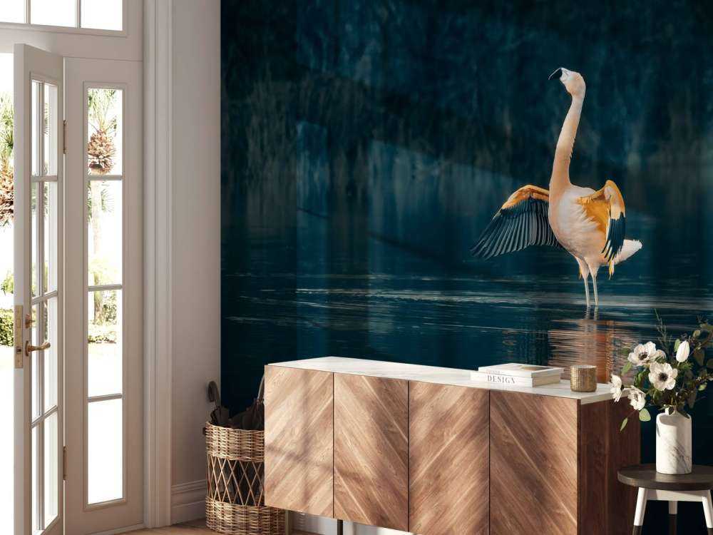 Flamingo in verlaten meer