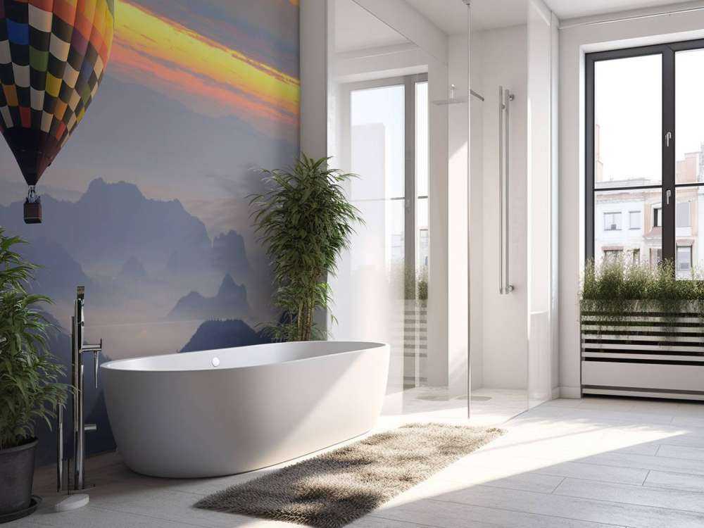 Luchtballon bij zonsondergang