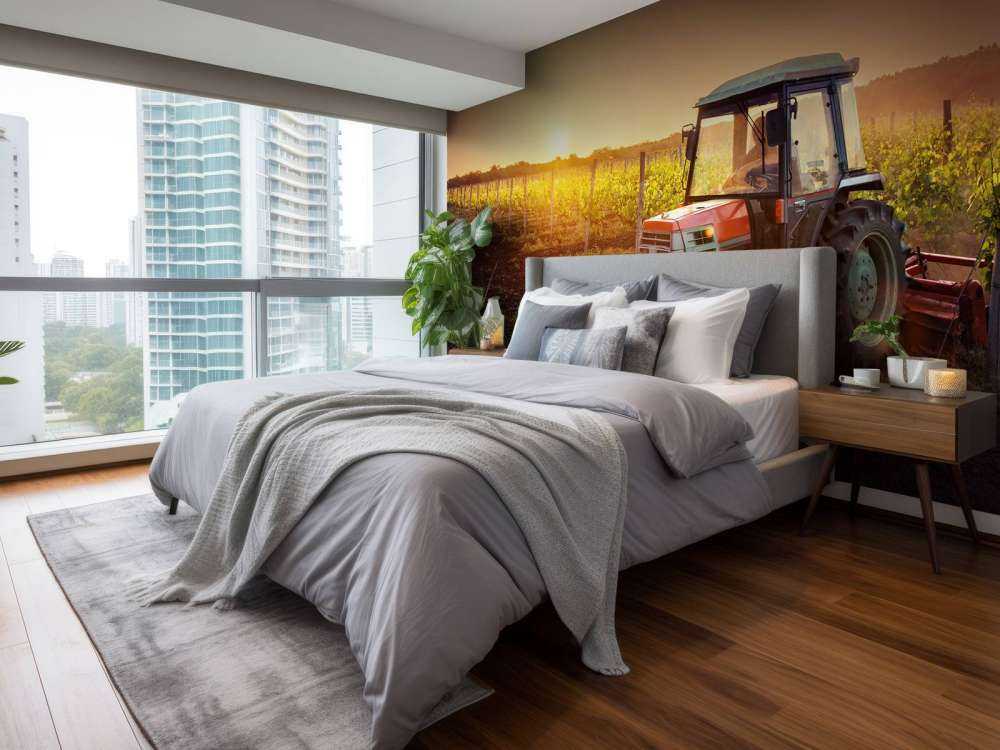 Tractor bij zonsondergang