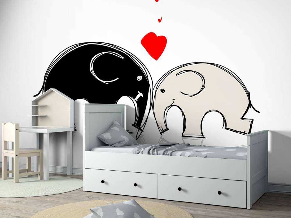 Schets van verliefde olifanten