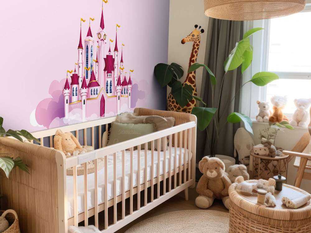 Roze kasteel in de wolken