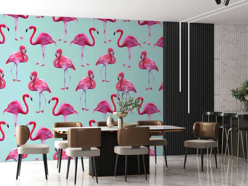 Flamingo print met een blauwe achtergrond
