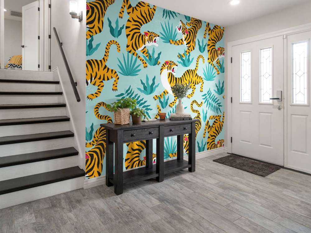 Tijger print met een blauwe achtergrond