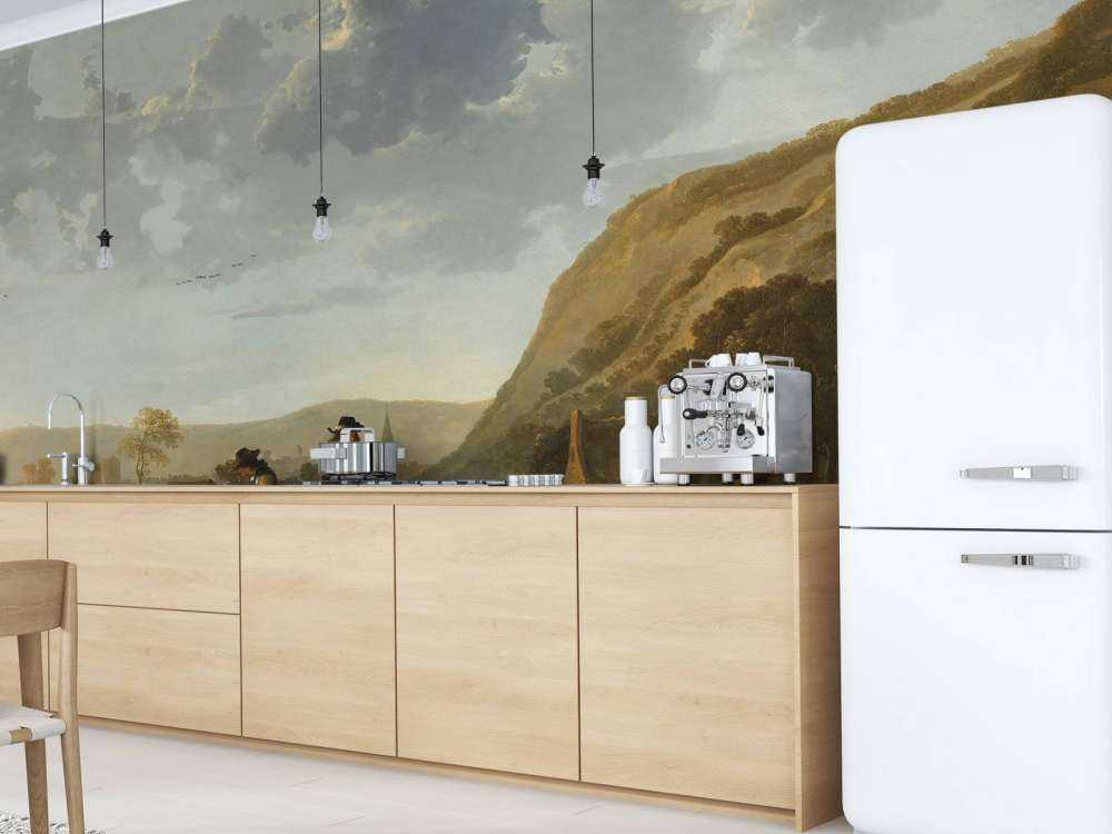 Rivierlandschap met ruiters