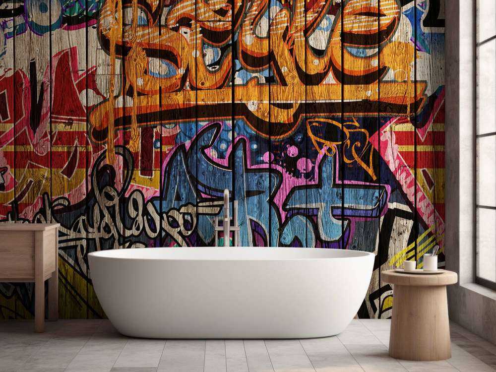 Graffiti met letters op hout