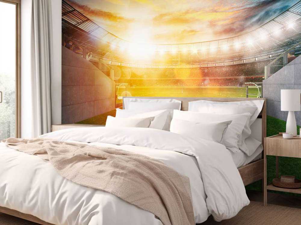 Voetbalstadion ingang bij zonsondergang