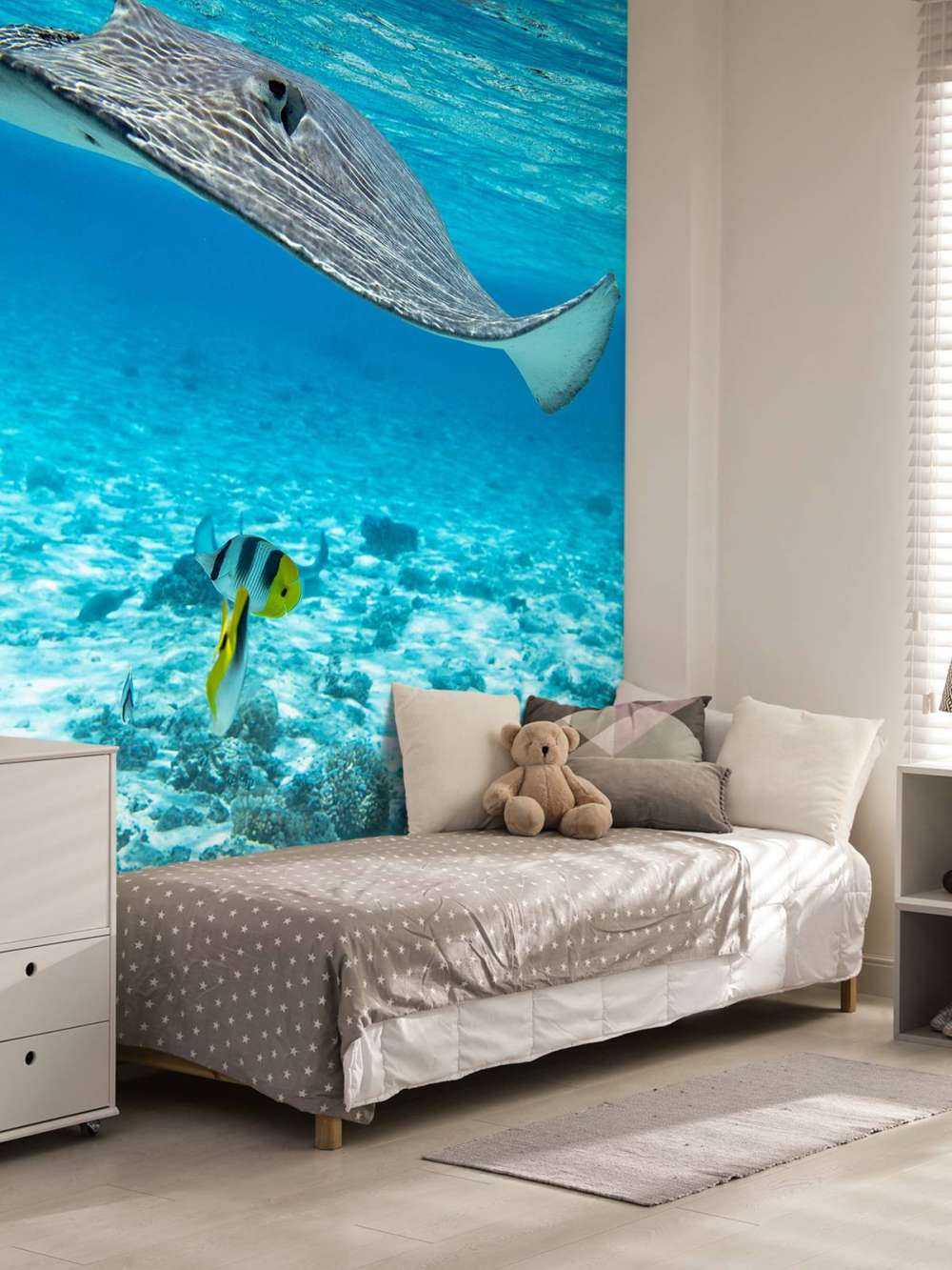 Pijlstaartrog tussen koraalvissen