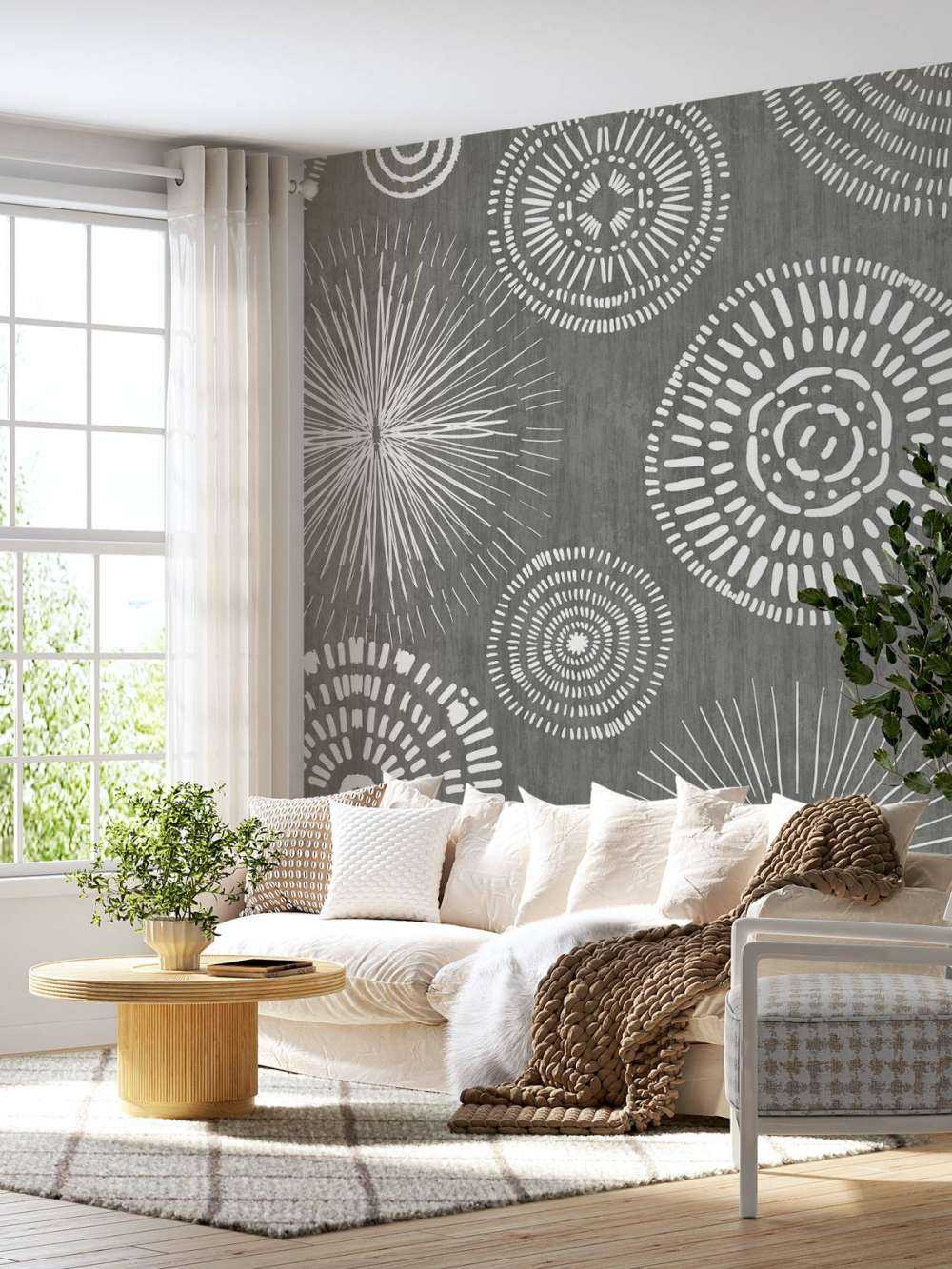 Graceful Boho Circles White Grey