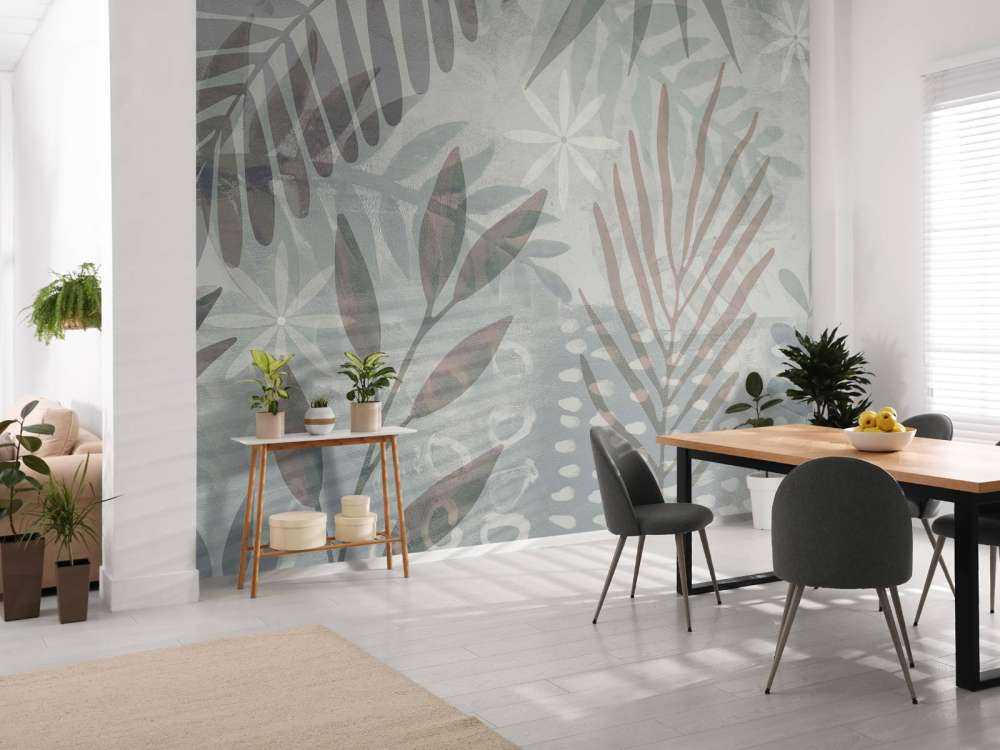 Palm Leaf Collage Mix Grey Brown