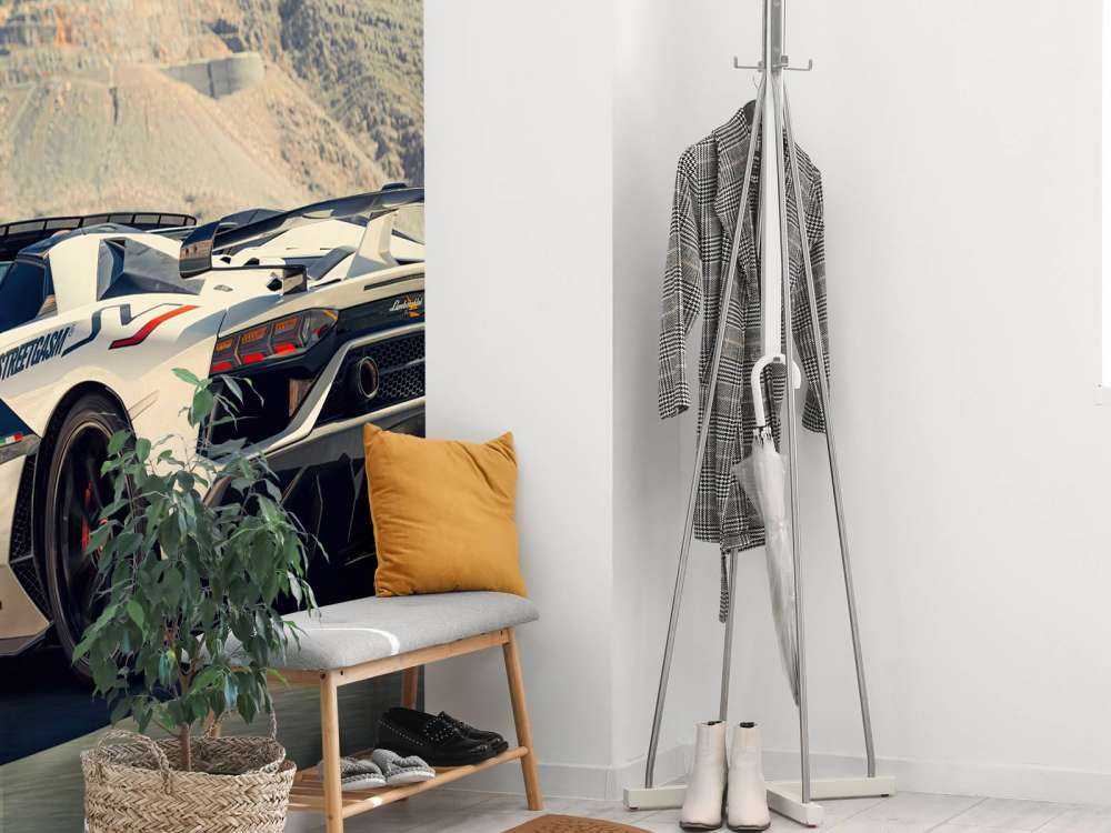 Witte supercar op bergpas