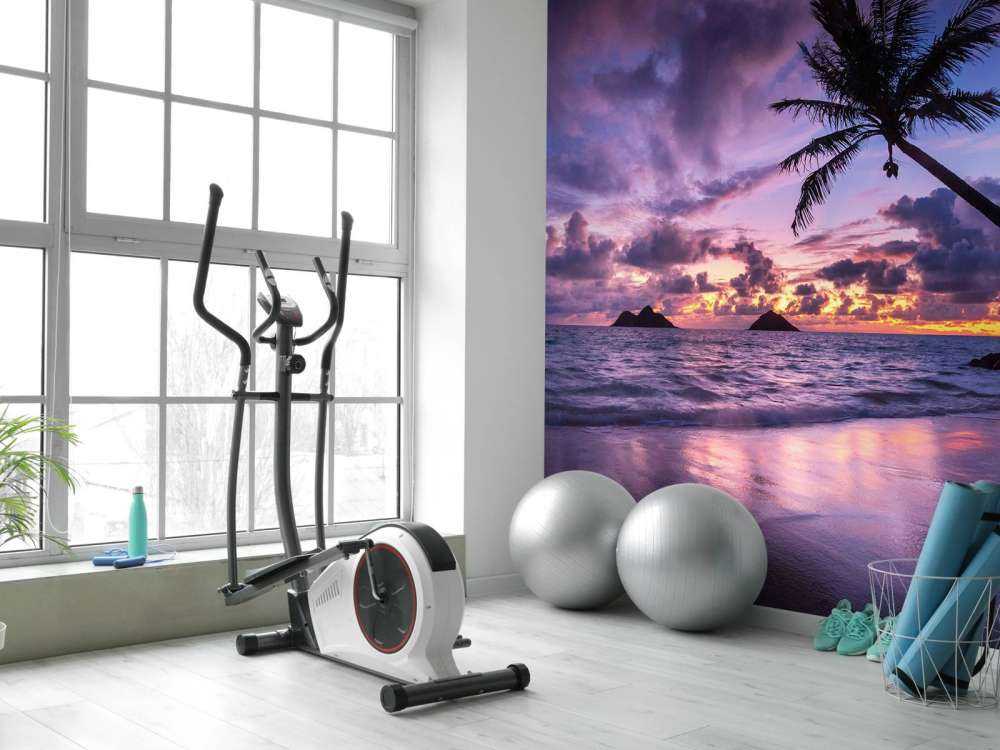 Tropische Kust Bij Paarse Zonsondergang