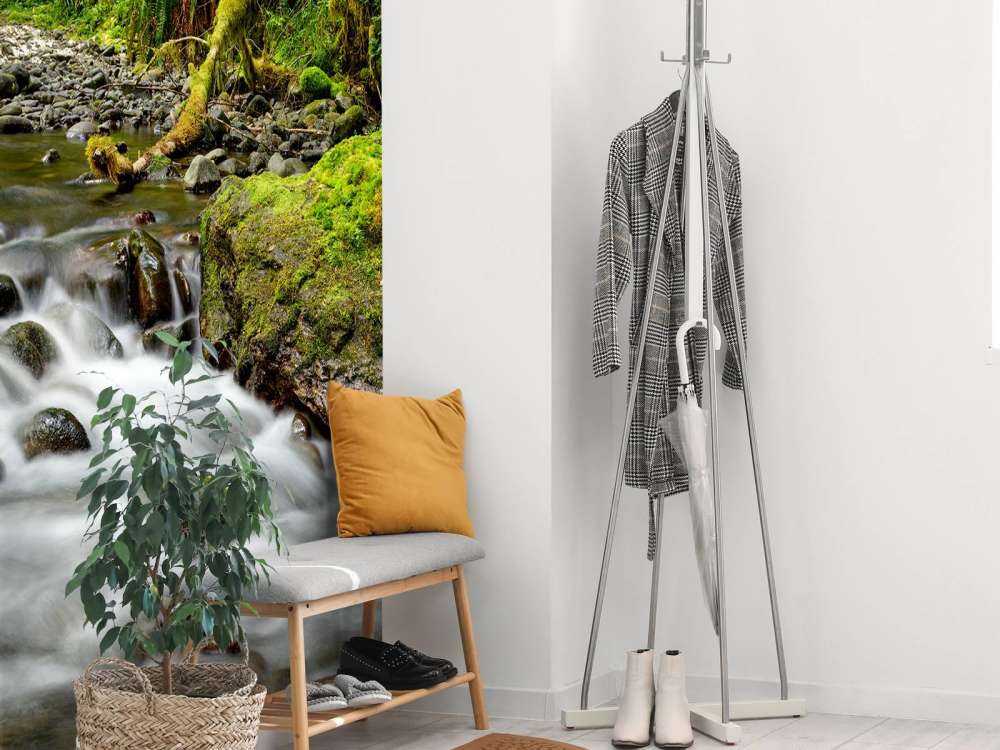 Groen rotsblok met riviertje