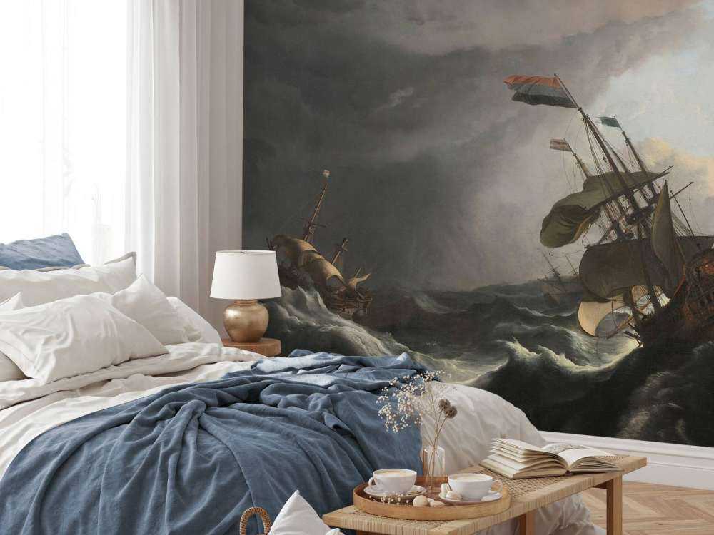 Oorlogsschepen tijdens een storm