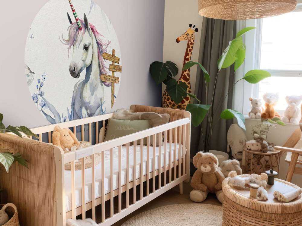 Baby eenhoorn met planten blauw