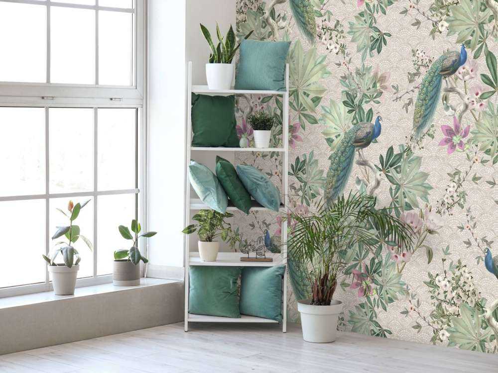 Vintage garden pauwen - creme