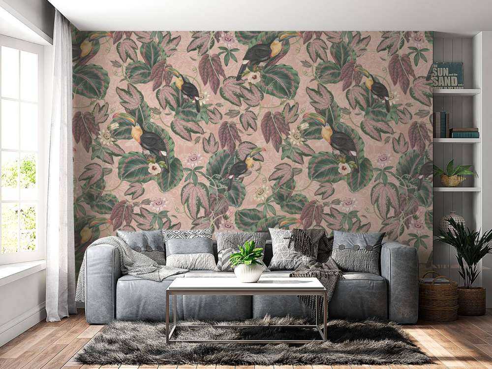 Tropische Jungle vogels & Toekans - roze