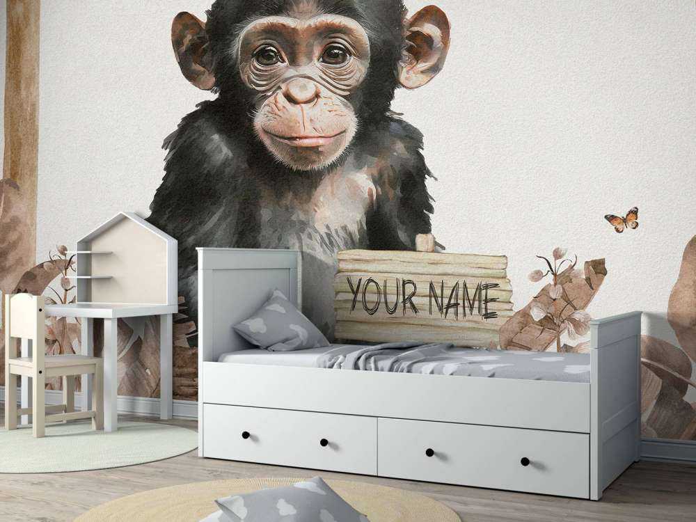 Baby chimpansee in de jungle taupe