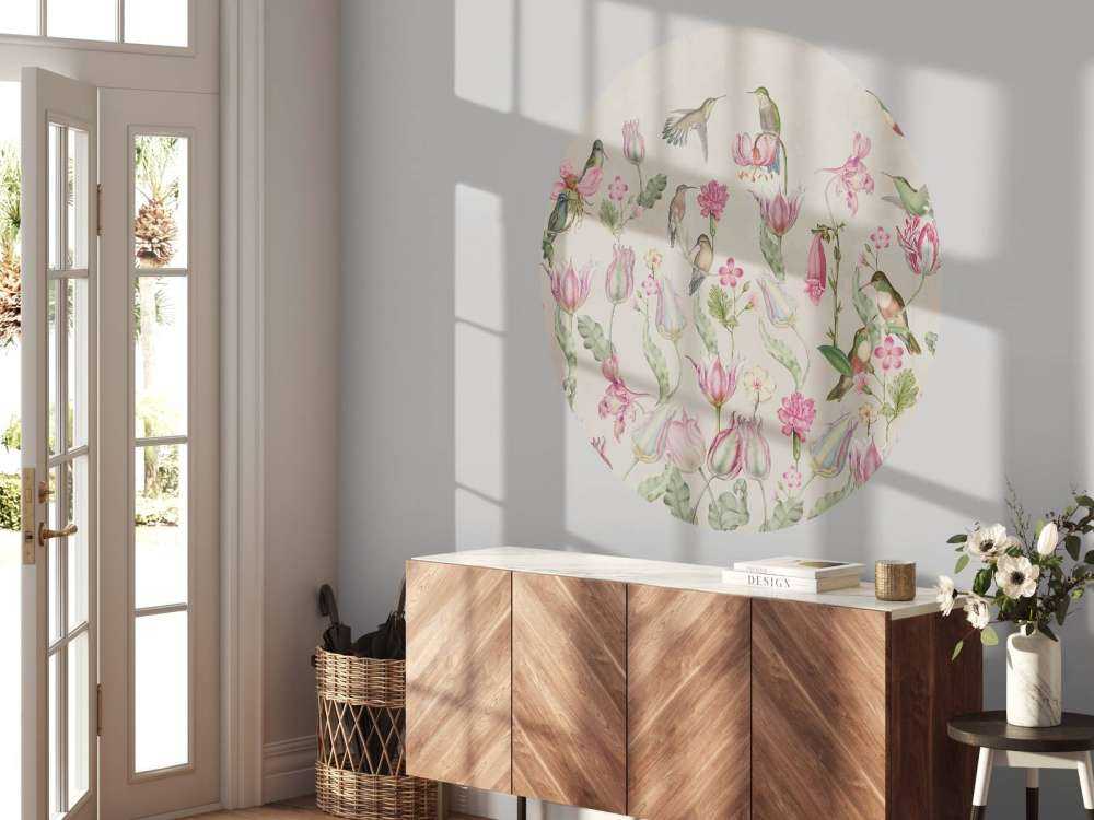 Spring Hummingbird Symphony - Blush Cream Elegance