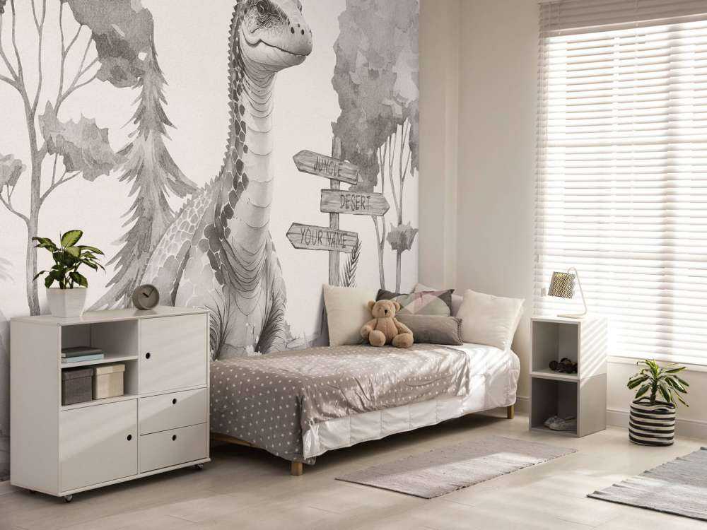 Baby brachiosaurus in de jungle beige