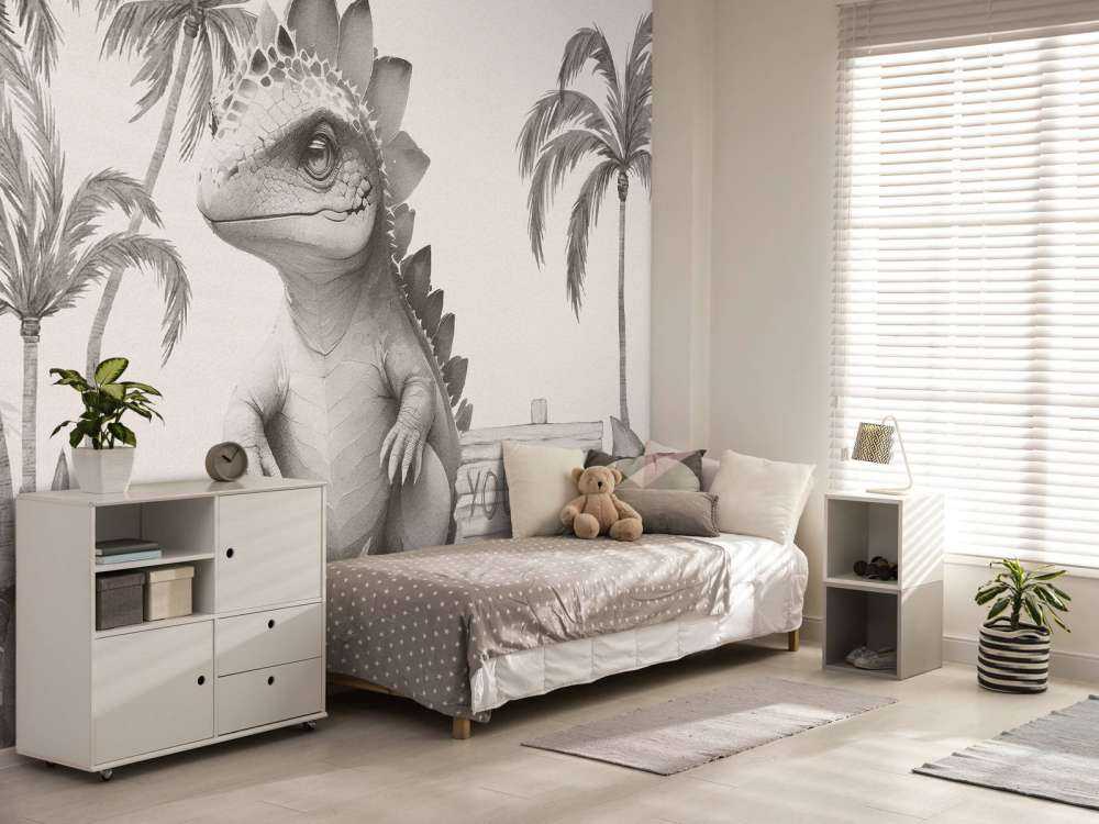 Baby stegosaurus in de jungle beige