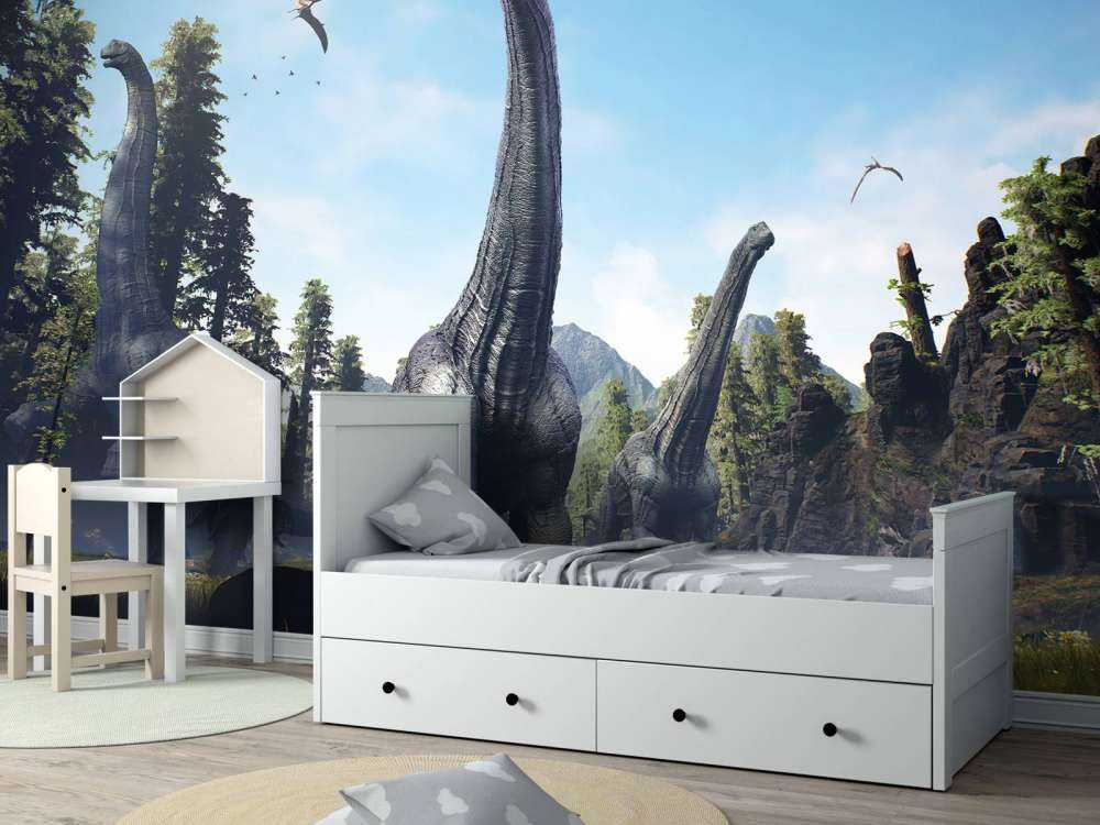 Alamosaurus groep lopen door een vallei