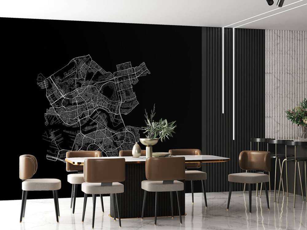 Plattegrond van Rotterdam, zwart