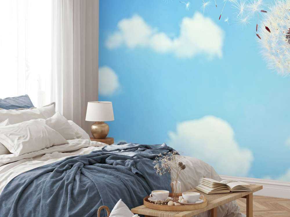 Vliegende paardenbloemzaadjes