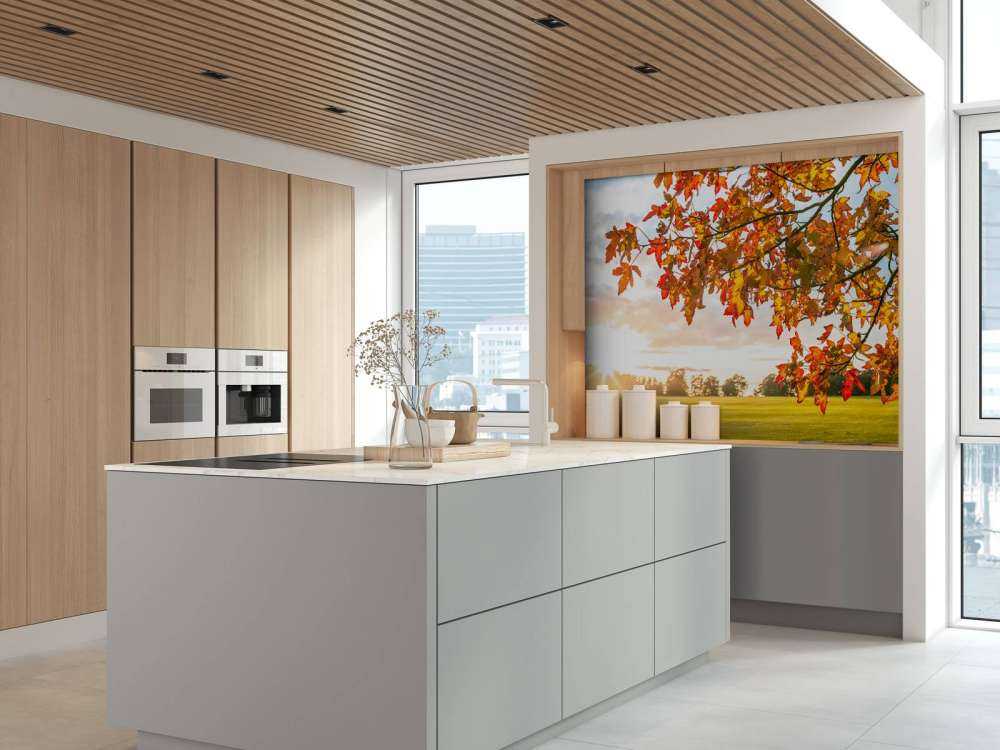 Herfstboom bij zonsondergang