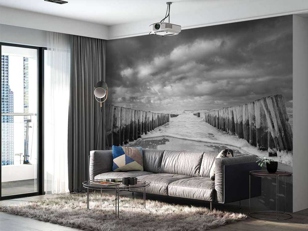 Onrustige zee in zwart-wit