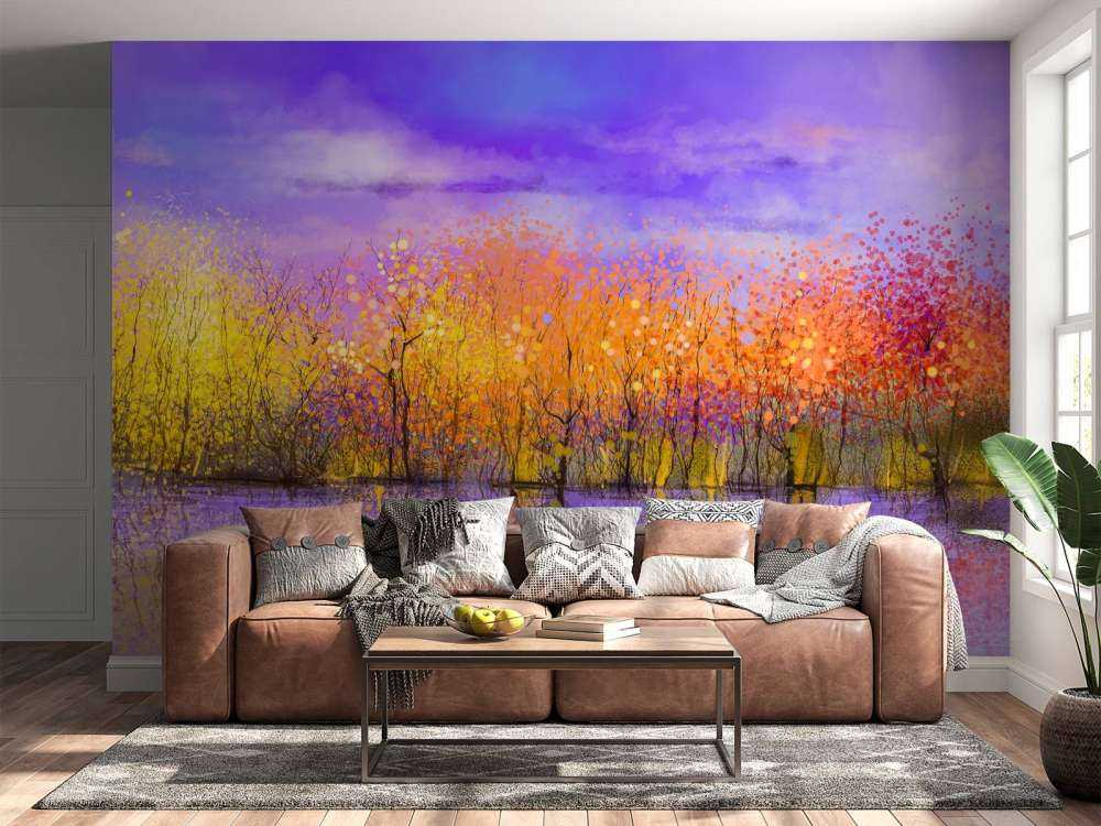 Olieverfschilderij met bomen in de herfst