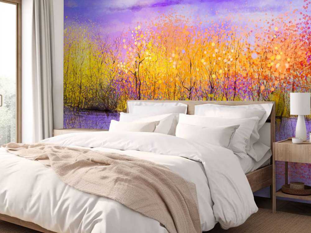 Olieverfschilderij met bomen in de herfst