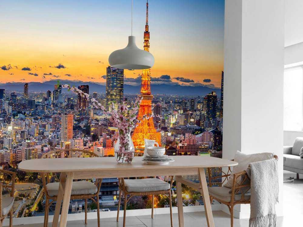 De skyline van Tokyo met de Tokyo Tower