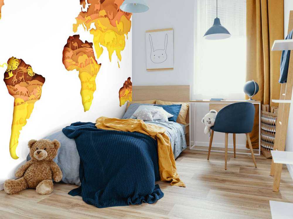 Dieren wereldkaart oranje tinten