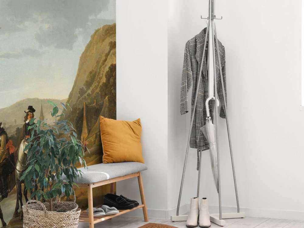 Rivierlandschap met ruiters